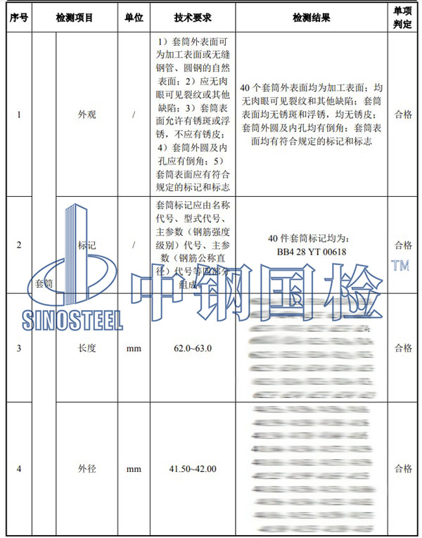 直螺纹套筒检测项目结果
