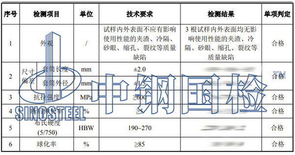 灌浆套筒检测项目结果