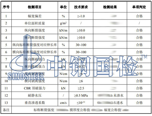 防渗复合土工膜检测项目结果